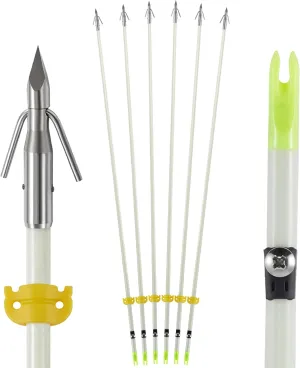 6 Pack 32 inch Bowfishing Arrows with Broadheads and Safty Slides Bow Fishing Arrow Luminous for Compound Bow Recurve Bow Fishing Hunting
