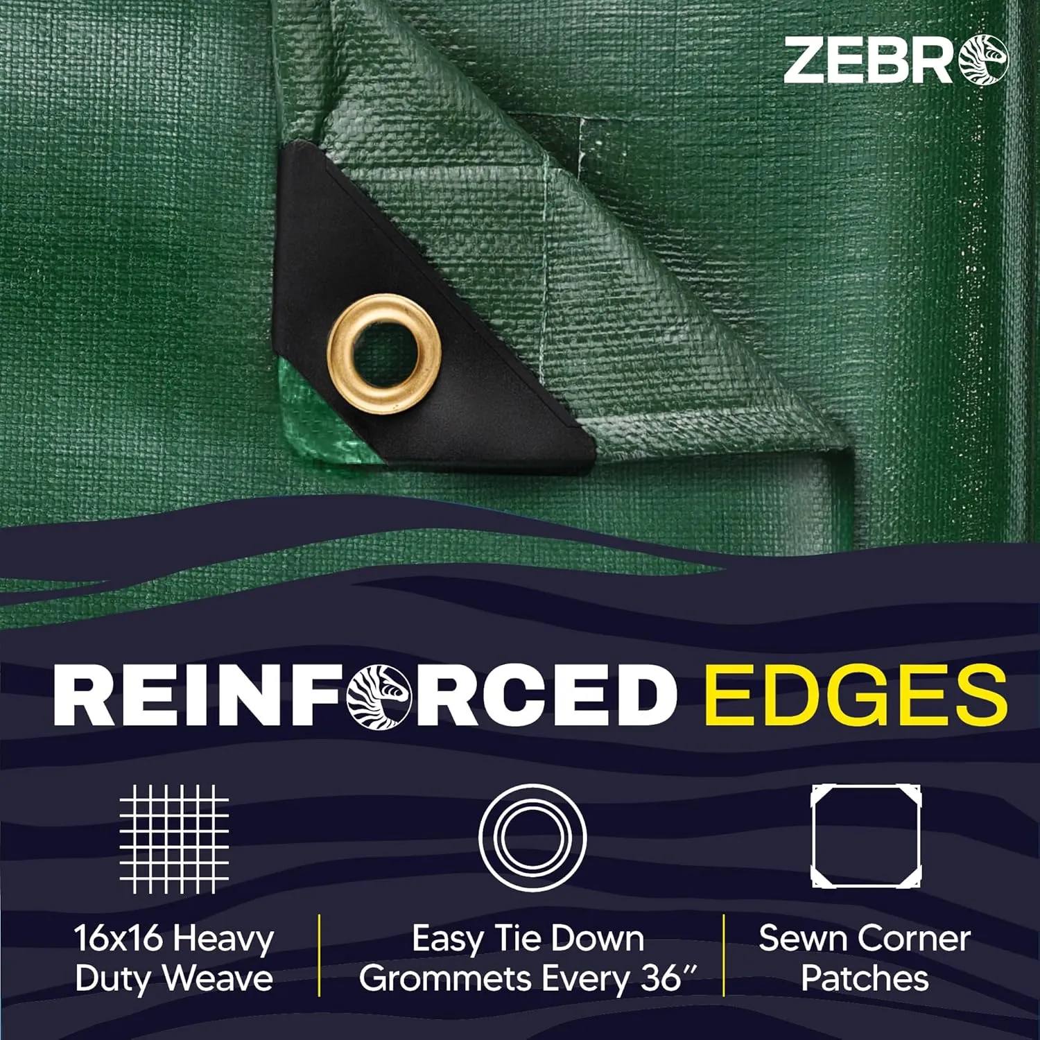 6' x 20' Green Heavy Duty Tarp with Grommets Reinforced - 16 Mil Thick - Double Sided Plastic Tarps Waterproof - Large Tarpaulin Cover for Outdoor Camping Over/Under Tent Tarp RV Roof Rain - Zebro