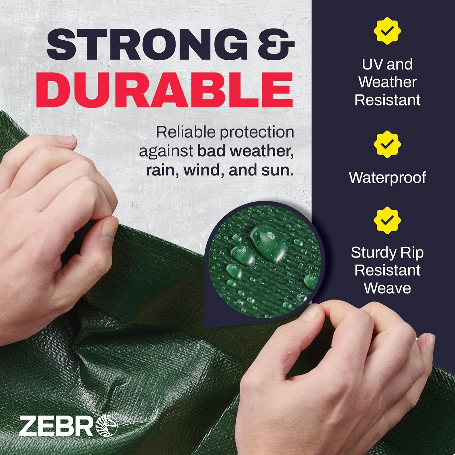 6' x 20' Green Heavy Duty Tarp with Grommets Reinforced - 16 Mil Thick - Double Sided Plastic Tarps Waterproof - Large Tarpaulin Cover for Outdoor Camping Over/Under Tent Tarp RV Roof Rain - Zebro