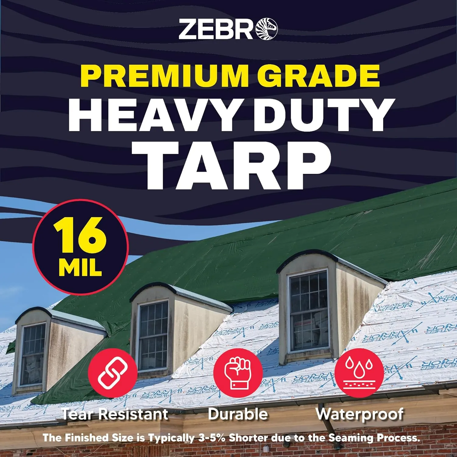 6' x 20' Green Heavy Duty Tarp with Grommets Reinforced - 16 Mil Thick - Double Sided Plastic Tarps Waterproof - Large Tarpaulin Cover for Outdoor Camping Over/Under Tent Tarp RV Roof Rain - Zebro