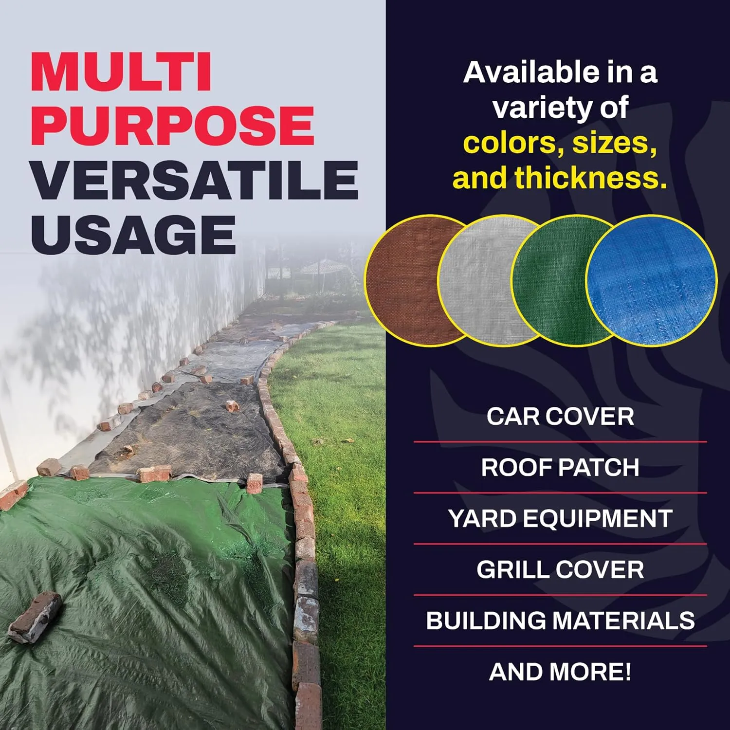 6' x 20' Green Heavy Duty Tarp with Grommets Reinforced - 16 Mil Thick - Double Sided Plastic Tarps Waterproof - Large Tarpaulin Cover for Outdoor Camping Over/Under Tent Tarp RV Roof Rain - Zebro