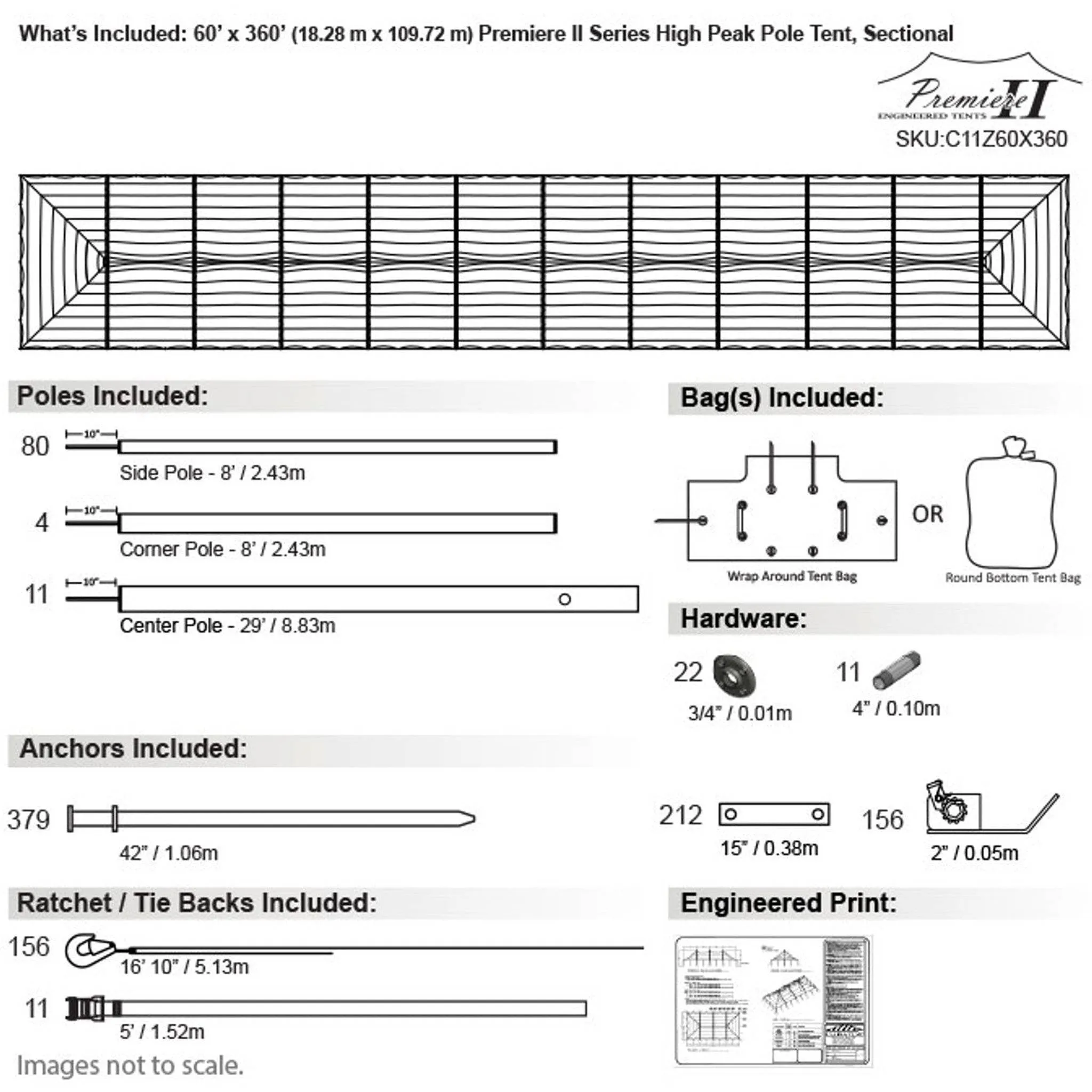 60x360 Engineered High Peak Pole Tent
