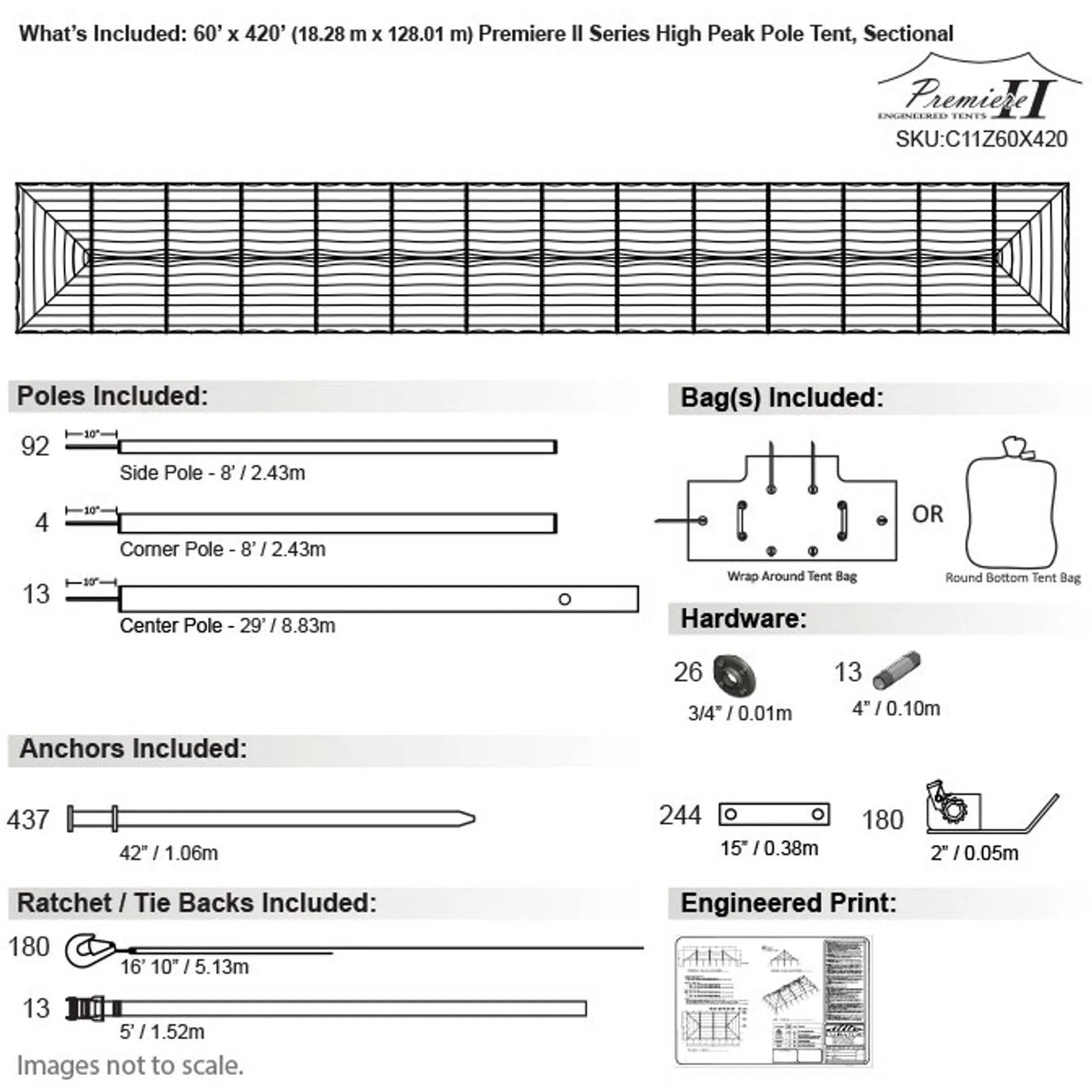 60x420 Engineered High Peak Pole Tent