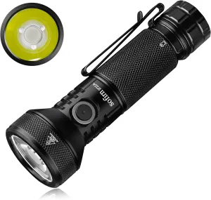 77outdoor Rechargeable Flashlight, Sofirn IF22A 2100 High Lumen 690m Max Powerful Thrower Flashlight with SFT-40 LED, TIR Lens, Discharge Output for Hiking (Black)
