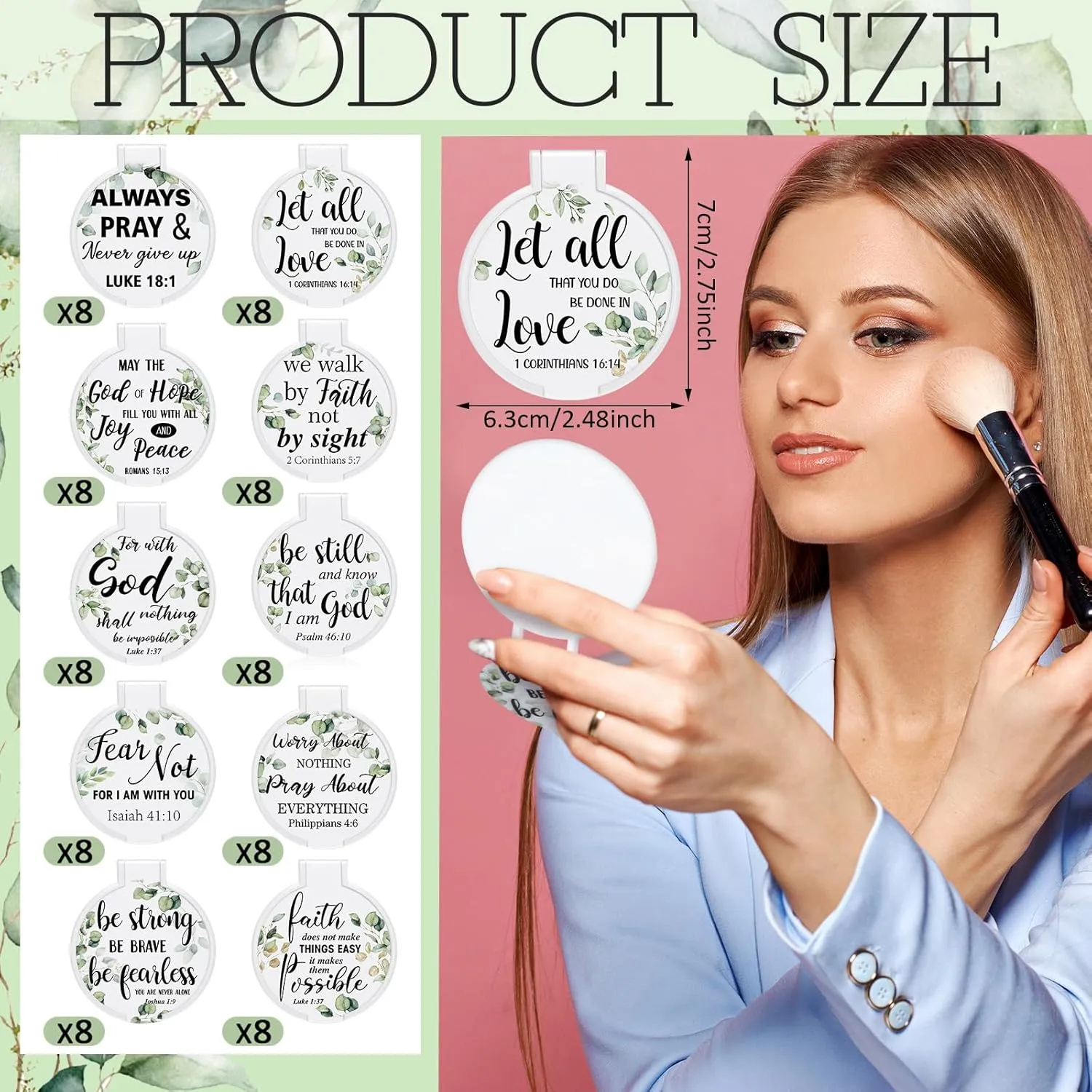 80 Pcs Inspirational Compact Mirrors Bulk Christian Gifts for Women Purse Mini Folding Small Pocket Round Portable Makeup Mirrors Gift for Travel Christmas(Christian Style)