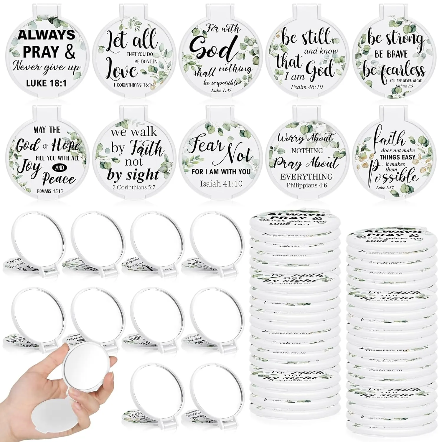 80 Pcs Inspirational Compact Mirrors Bulk Christian Gifts for Women Purse Mini Folding Small Pocket Round Portable Makeup Mirrors Gift for Travel Christmas(Christian Style)