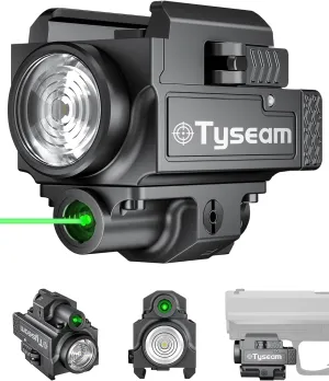800 Lumens Compact Pistol Light Green Laser Combo, Bright Tactical Pistol Flashlight for Handgun with Picatinny or GL Rail, White LED Weapon Light for Glock with Green Beam, Rechargeable (Black)