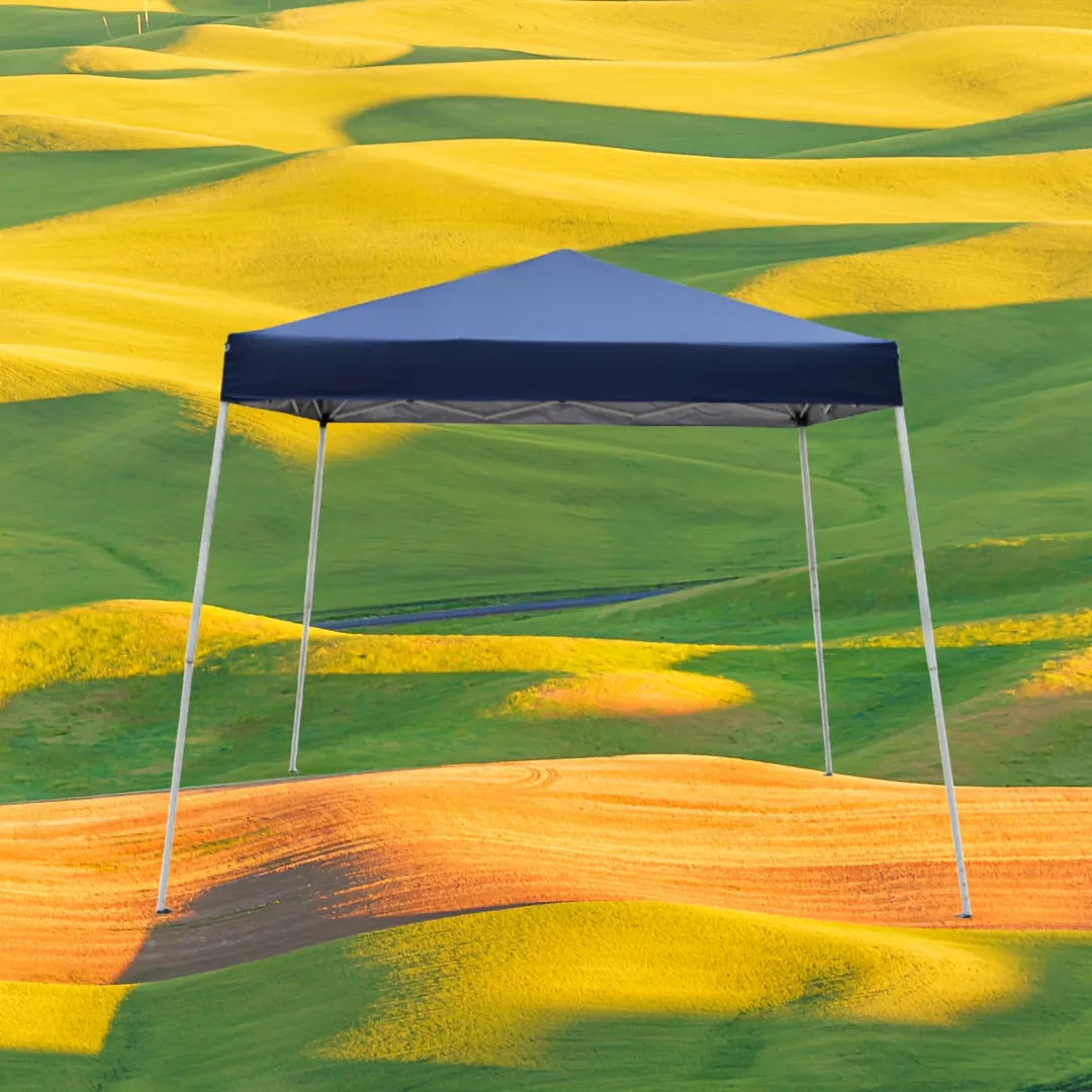 8x8ft Waterproof Sun-proof Oxford Cloth Folding Shed Blue Angled Top Portable Awning Plastic-sprayed Iron Pipe Outdoor Stall Camping Canopy