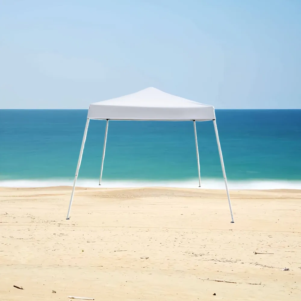 8x8ft Waterproof Sun-proof Oxford Cloth Folding Shed Blue Angled Top Portable Awning Plastic-sprayed Iron Pipe Outdoor Stall Camping Canopy