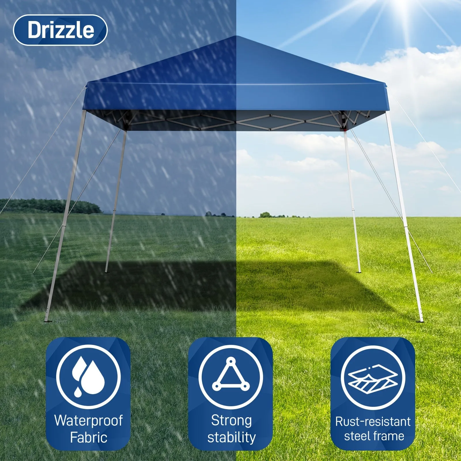 8x8ft Waterproof Sun-proof Oxford Cloth Folding Shed Blue Angled Top Portable Awning Plastic-sprayed Iron Pipe Outdoor Stall Camping Canopy