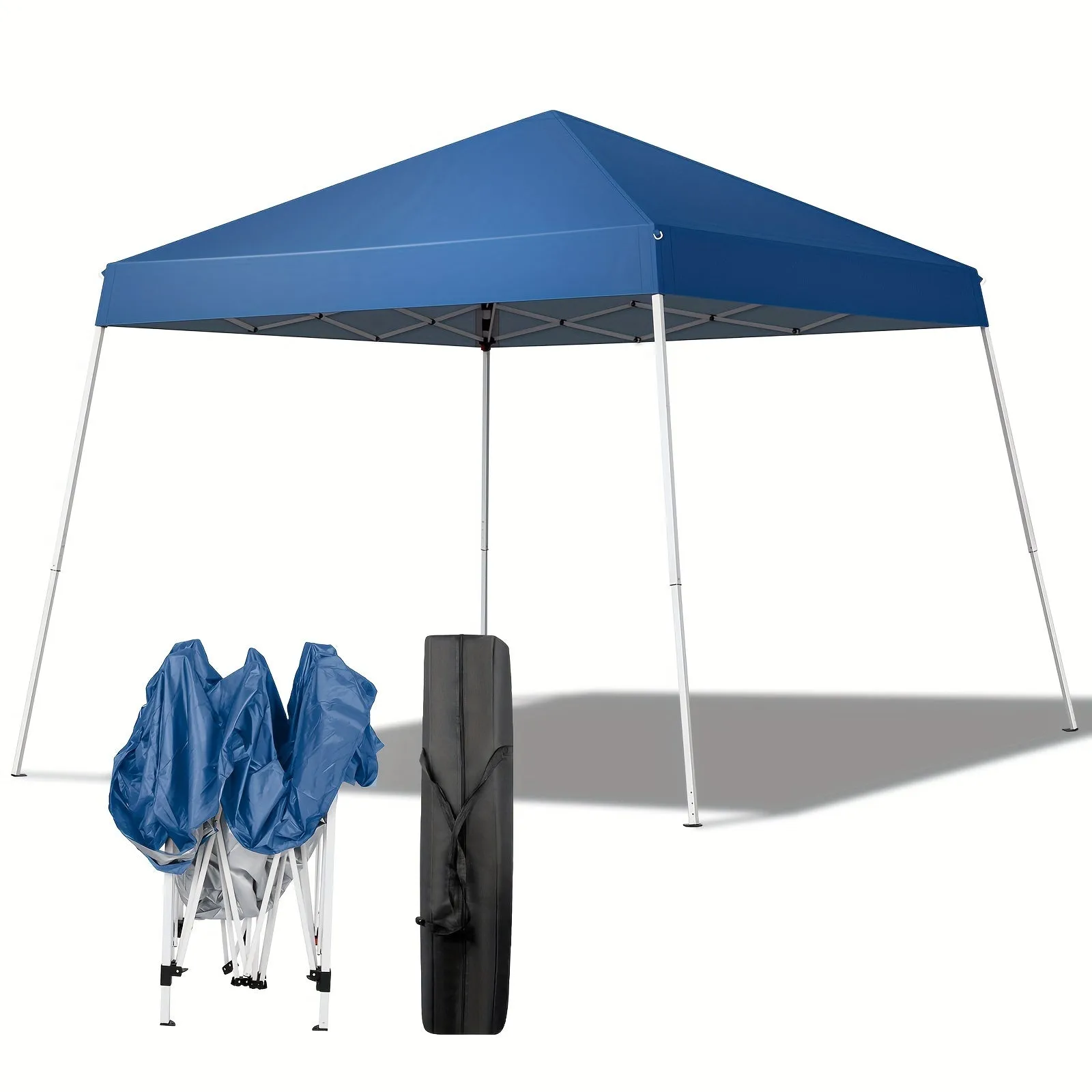 8x8ft Waterproof Sun-proof Oxford Cloth Folding Shed Blue Angled Top Portable Awning Plastic-sprayed Iron Pipe Outdoor Stall Camping Canopy