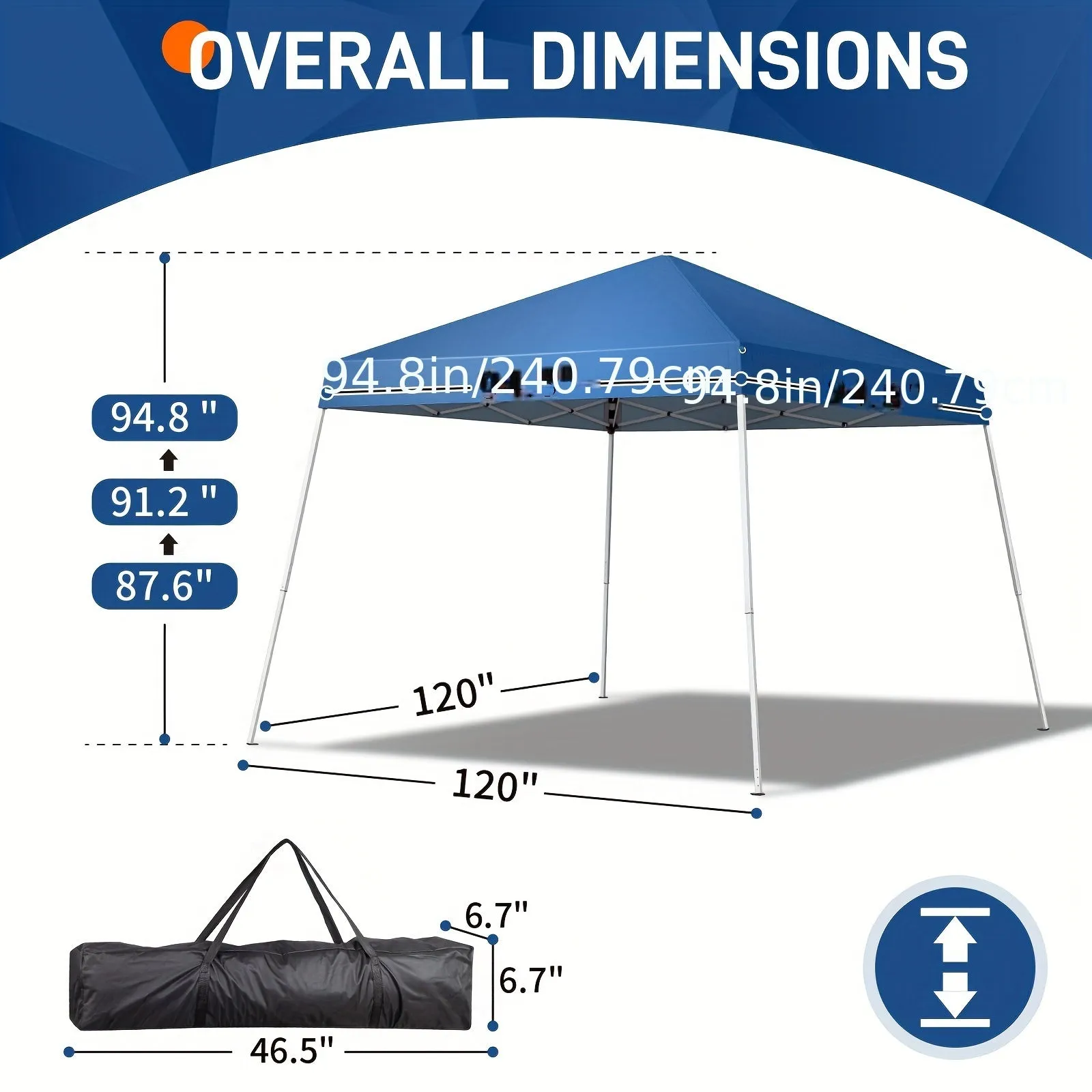 8x8ft Waterproof Sun-proof Oxford Cloth Folding Shed Blue Angled Top Portable Awning Plastic-sprayed Iron Pipe Outdoor Stall Camping Canopy
