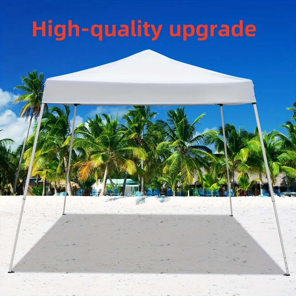 8x8ft Waterproof Sun-proof Oxford Cloth Folding Shed Blue Angled Top Portable Awning Plastic-sprayed Iron Pipe Outdoor Stall Camping Canopy