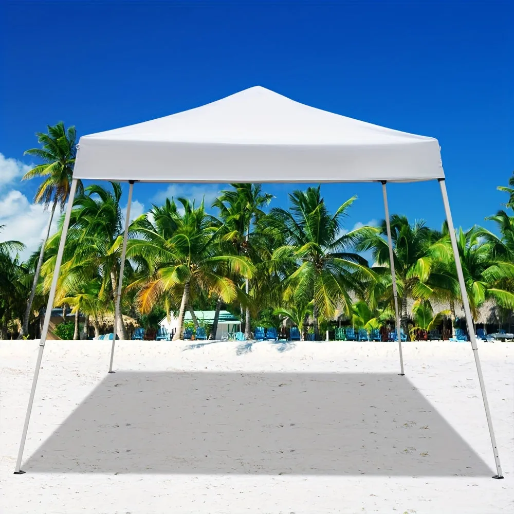 8x8ft Waterproof Sun-proof Oxford Cloth Folding Shed Blue Angled Top Portable Awning Plastic-sprayed Iron Pipe Outdoor Stall Camping Canopy