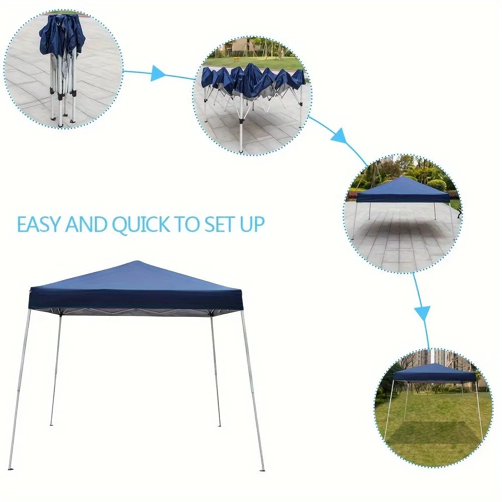8x8ft Waterproof Sun-proof Oxford Cloth Folding Shed Blue Angled Top Portable Awning Plastic-sprayed Iron Pipe Outdoor Stall Camping Canopy