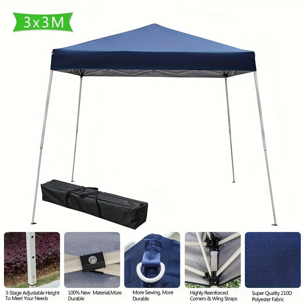 8x8ft Waterproof Sun-proof Oxford Cloth Folding Shed Blue Angled Top Portable Awning Plastic-sprayed Iron Pipe Outdoor Stall Camping Canopy