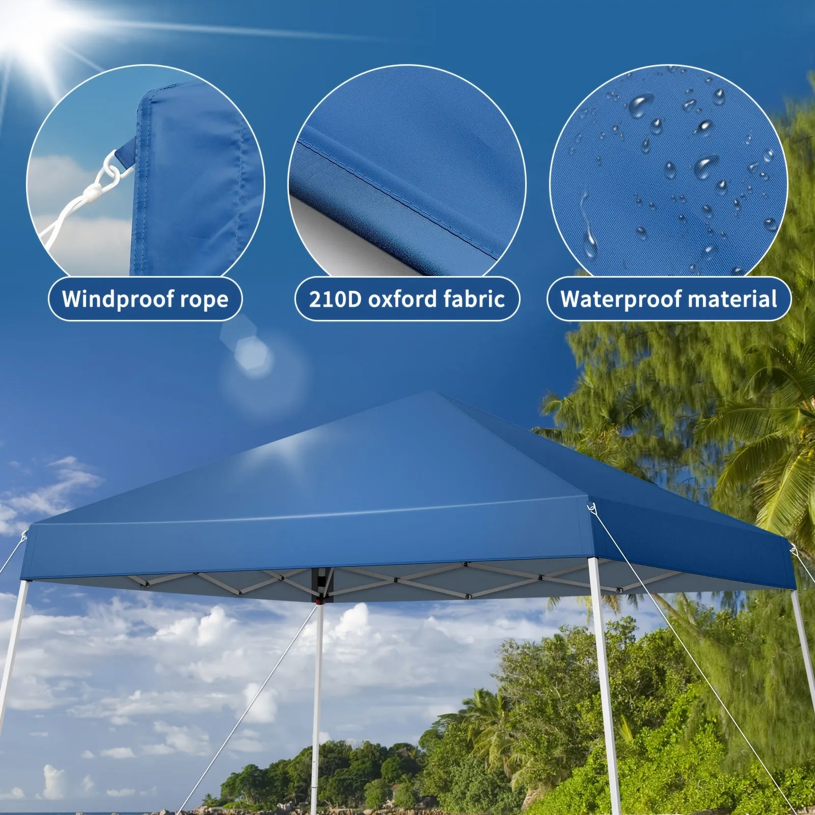 8x8ft Waterproof Sun-proof Oxford Cloth Folding Shed Blue Angled Top Portable Awning Plastic-sprayed Iron Pipe Outdoor Stall Camping Canopy