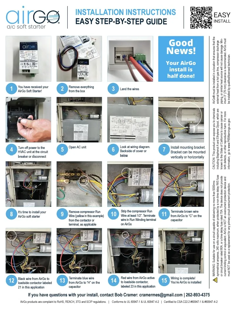 AC Soft Starter: Reverse Motor Protection, Easy DIY Install kit, fits Inside AC, Compact Surge Protector & Motor Saver, Ideal for HVAC, Generators & Utility Power (AIRGO 16-32A   Install Kit)