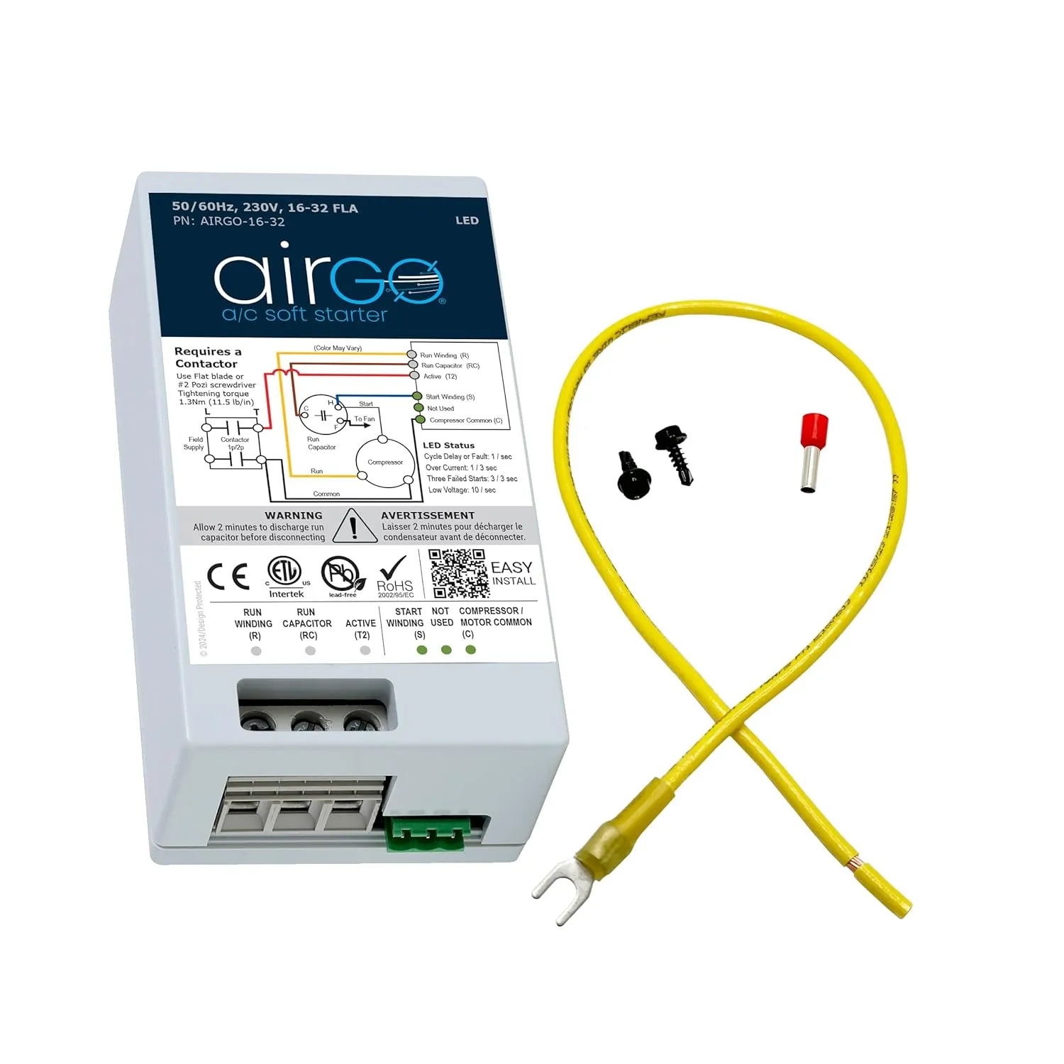 AC Soft Starter: Reverse Motor Protection, Easy DIY Install kit, fits Inside AC, Compact Surge Protector & Motor Saver, Ideal for HVAC, Generators & Utility Power (AIRGO 16-32A   Install Kit)