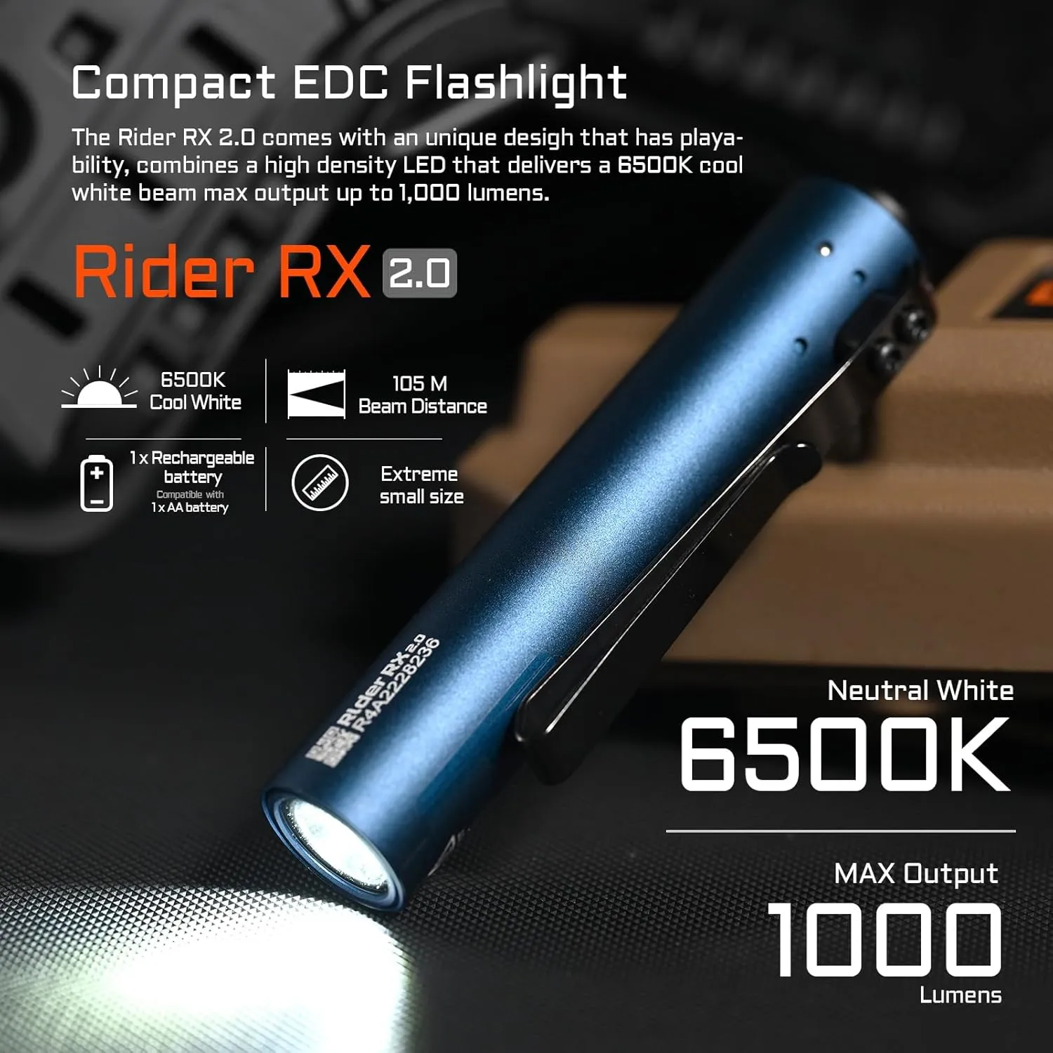 ACEBEAM Rider RX 1000 High Lumens EDC AA Flashlight Rechargeable, Pocket LED Flashlight with Clip, Super Bright Mini Flash Light, Small Powerful Flashlight for Camping, Emergency, Home