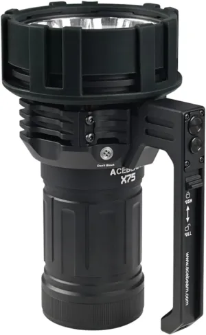 ACEBEAM X75 Brightest Flashlight 80,000 Lumens PD60W USB-C Fast Charging 1.5h Full Charge High Powered Flashlight CREE XHP70.2 LED Powerful Flashlights Detachable Cooling Fan Handheld Searchlight