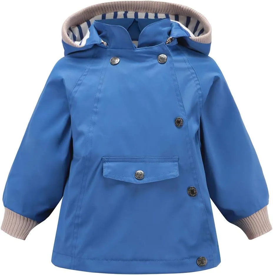 ACESTAR Boys Girls Waterproof Hooded Rain Jacket Kids Cotton Lined Rain Coat Toddler Windbreaker Spring Fall Raincoat