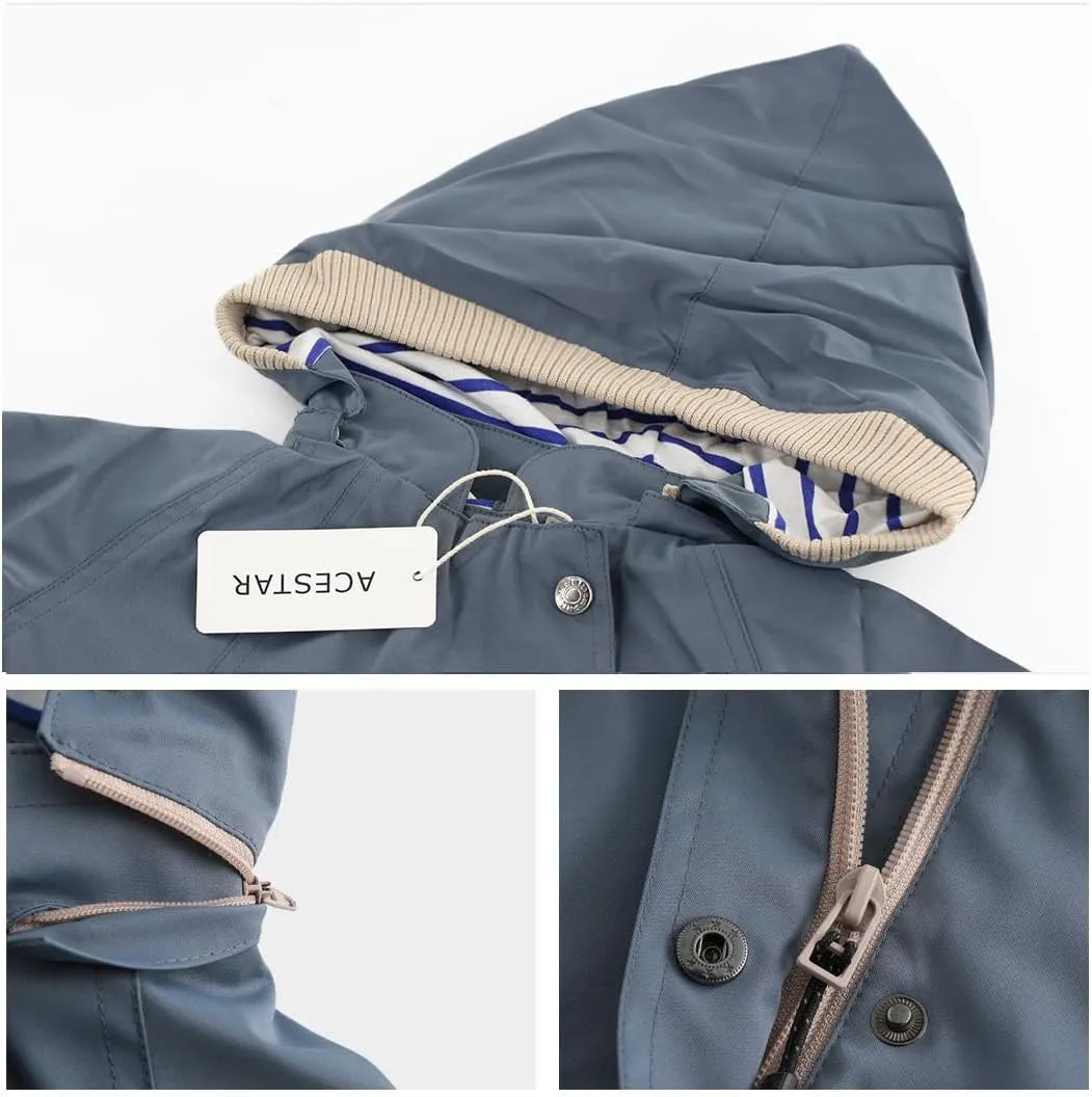 ACESTAR Boys Girls Waterproof Hooded Rain Jacket Kids Cotton Lined Rain Coat Toddler Windbreaker Spring Fall Raincoat