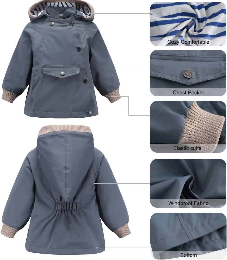 ACESTAR Boys Girls Waterproof Hooded Rain Jacket Kids Cotton Lined Rain Coat Toddler Windbreaker Spring Fall Raincoat