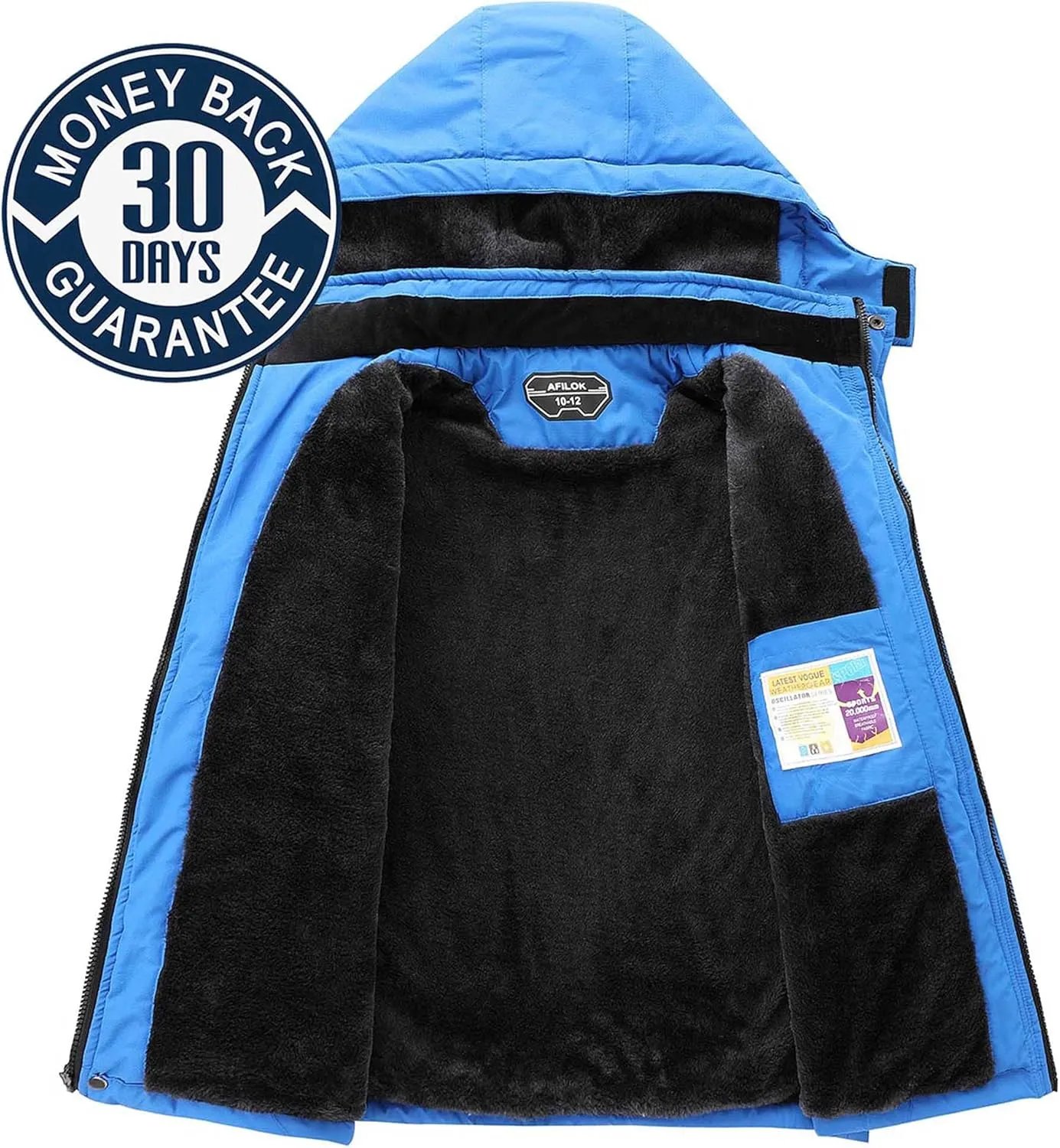 AFILOK Boy's Ski Jacket Waterproof Breathable Kids Fleece Lined Windproof Hooded Snowboard Coats