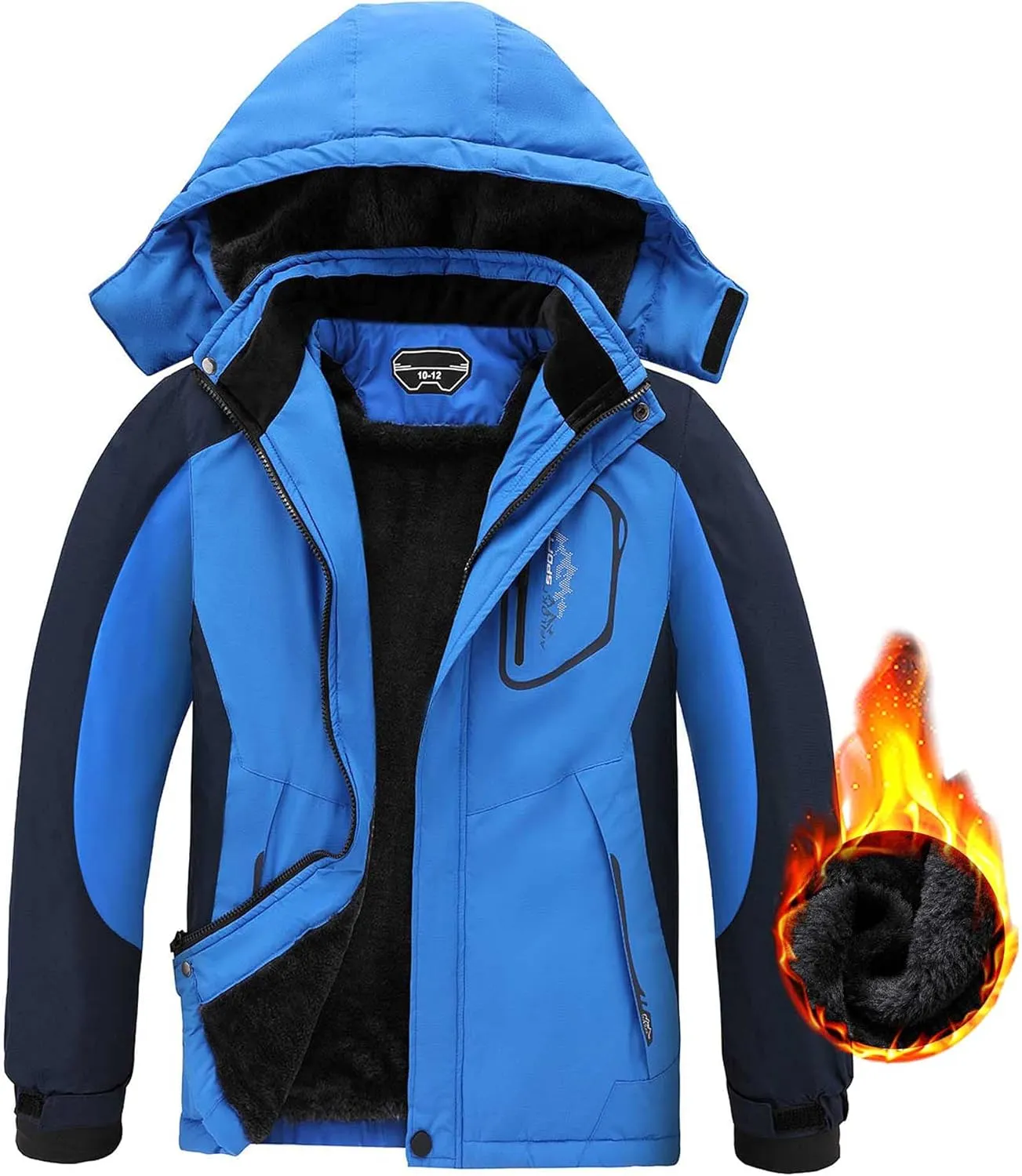 AFILOK Boy's Ski Jacket Waterproof Breathable Kids Fleece Lined Windproof Hooded Snowboard Coats
