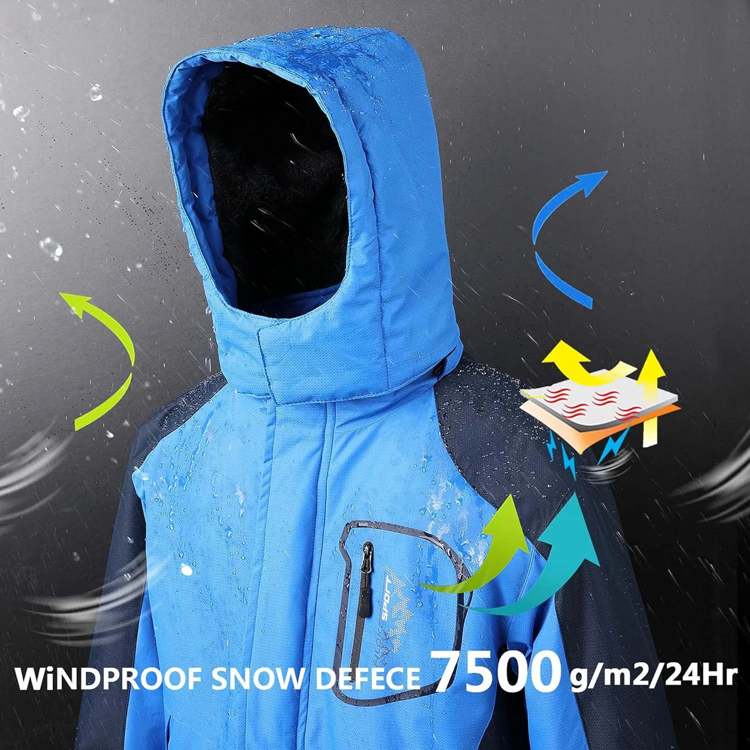AFILOK Boy's Ski Jacket Waterproof Breathable Kids Fleece Lined Windproof Hooded Snowboard Coats