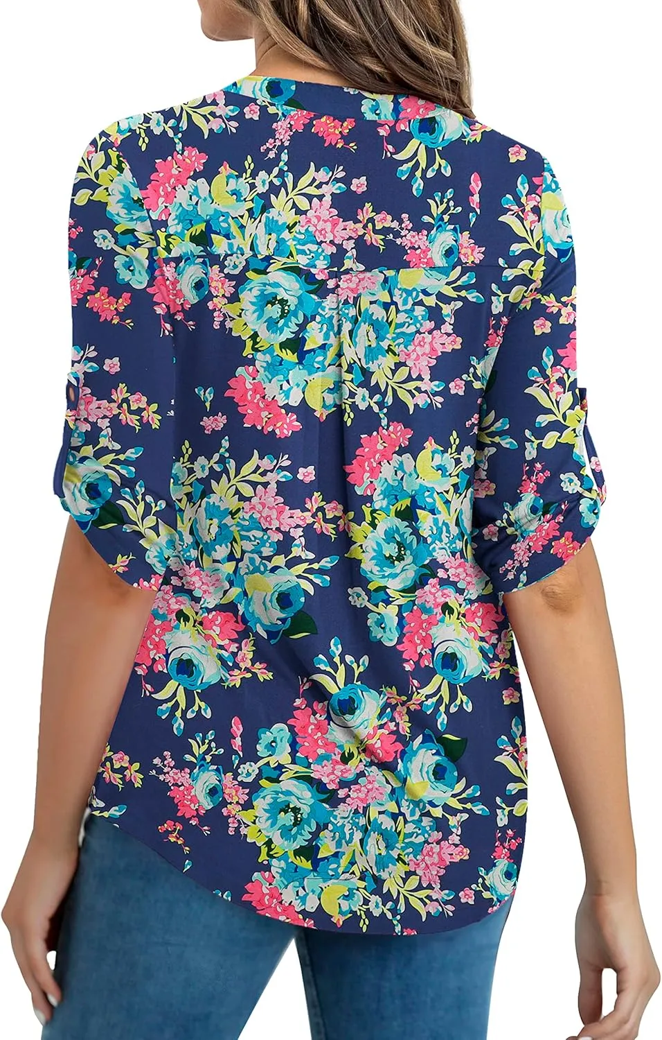 a.Jesdani Women's Plus Size Tops 3/4 Roll Sleeve Shirts V Neck Blouses Tunic Top