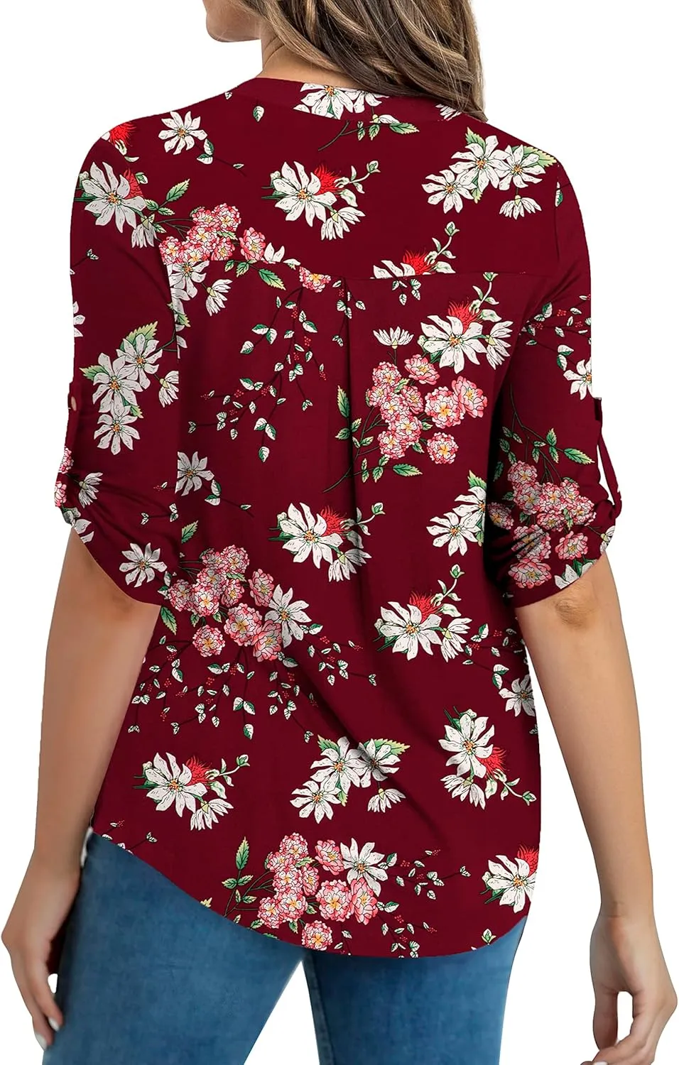 a.Jesdani Women's Plus Size Tops 3/4 Roll Sleeve Shirts V Neck Blouses Tunic Top