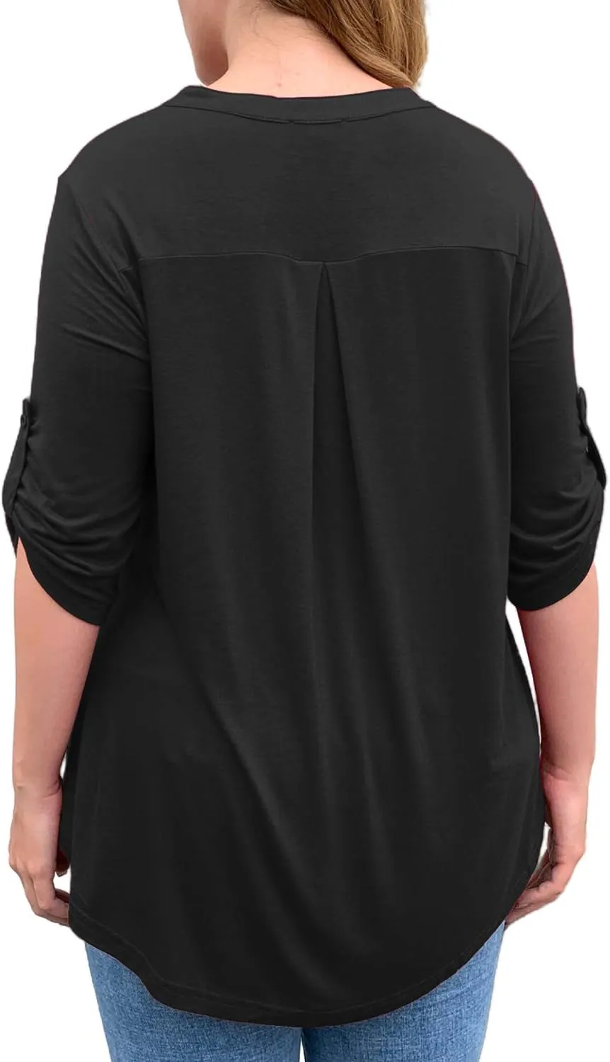 a.Jesdani Women's Plus Size Tops 3/4 Roll Sleeve Shirts V Neck Blouses Tunic Top