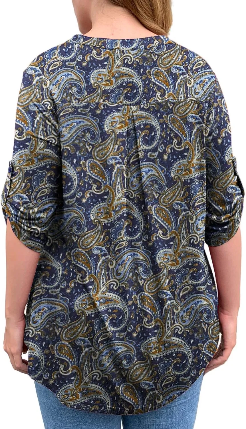 a.Jesdani Women's Plus Size Tops 3/4 Roll Sleeve Shirts V Neck Blouses Tunic Top