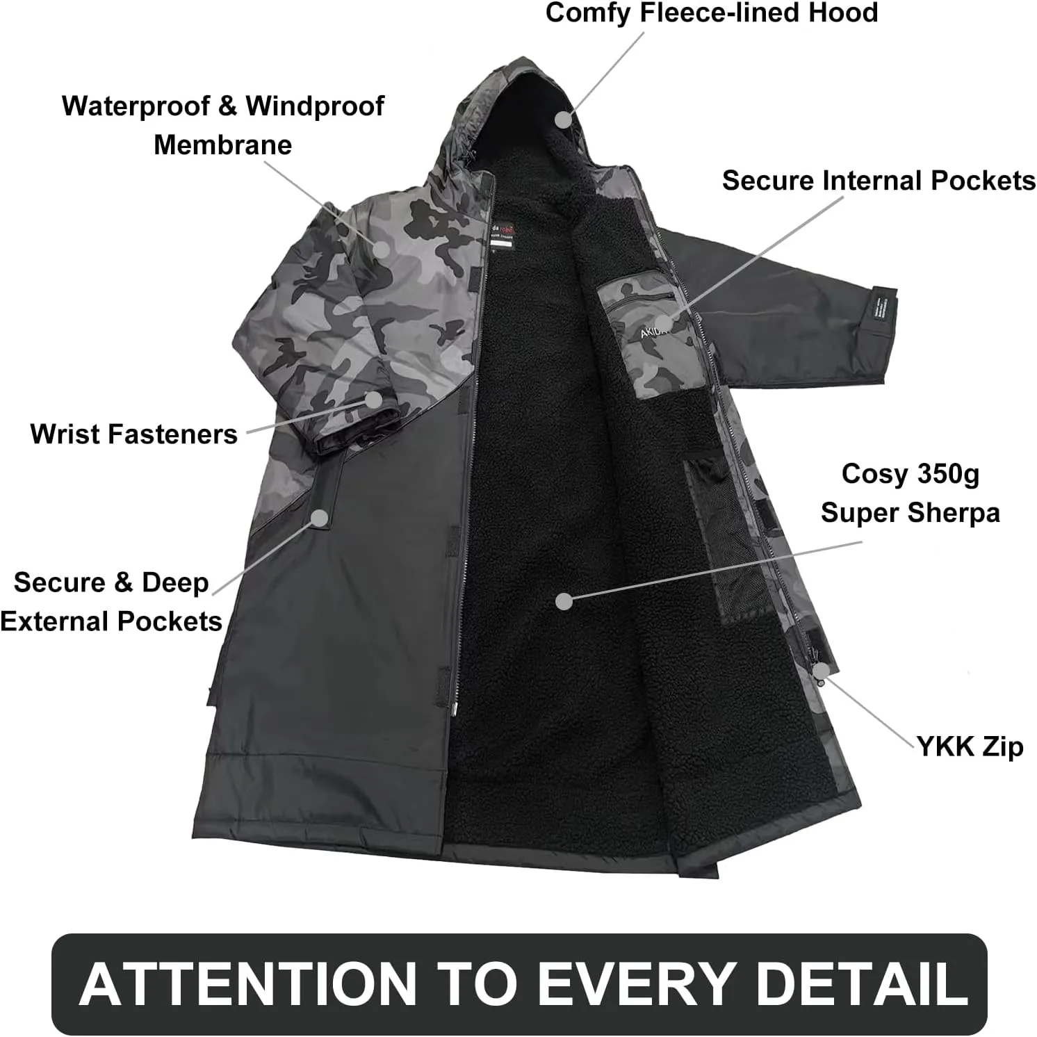 Akida Adult Oversized Changing Robe/Swim Parka,Waterproof Surf Poncho Warm Jacket,Quick Dry Wetsuit Changing Towel.