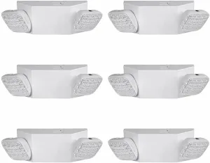 AKT LIGHTING Commercial Emergency Light, UL Certified, White Emergency Light Fixture with 2 LED Square Heads Adjustable & Backup Batteries Exit Lighting Pack of 6