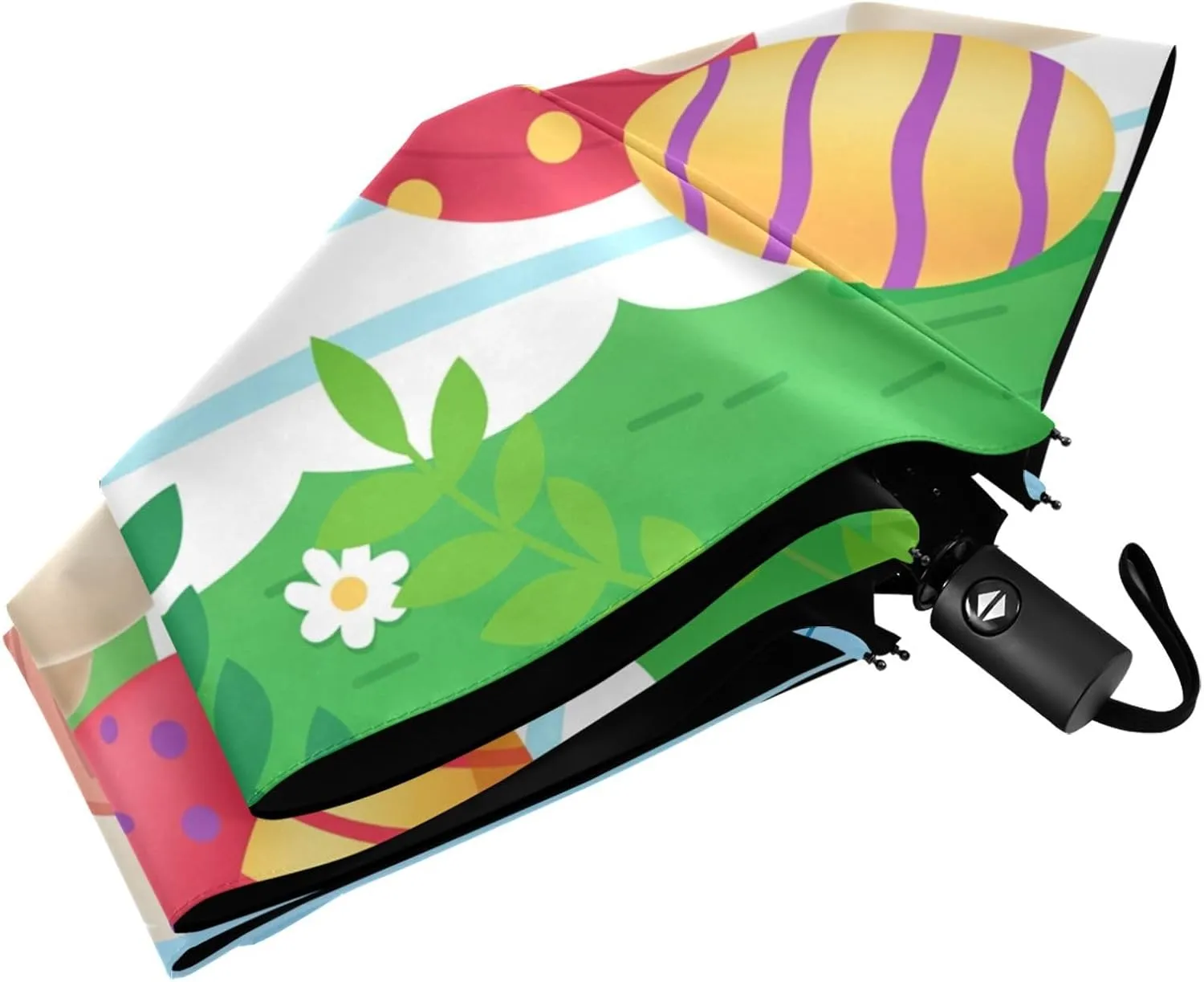 ALAZA Travel Compact Umbrella, Easter Decorated Eggs and Funny Rabbits Automatic Open Rain Umbrella for Men and Women