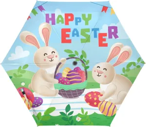 ALAZA Travel Compact Umbrella, Easter Decorated Eggs and Funny Rabbits Automatic Open Rain Umbrella for Men and Women
