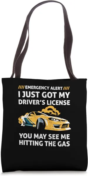 Alert New Crazy Driver Fun Car Driving License Permit Joke Tote Bag