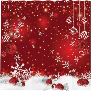 Allenjoy 72" x 72" Red Christmas Bokeh Snowflakes Shower Curtain Set with 12 Hooks Merry Xmas Sparkle Bathroom Bathtubs Decor