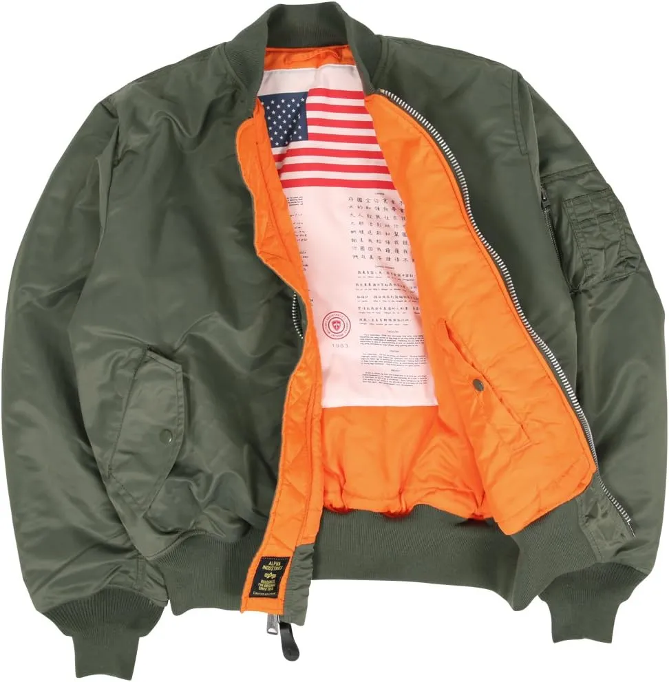 Alpha Industries MA-1 Blood Chit Bomber Flight Jacket - Fighter Pilot Flight Jacket