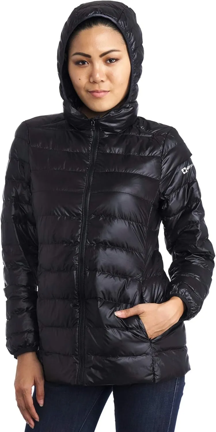 Alpine Swiss Eva Womens Down Alternative Puffer Jacket Hooded Light Packable Coat