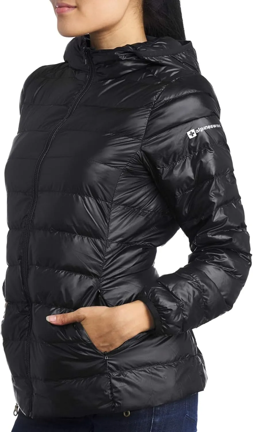 Alpine Swiss Eva Womens Down Alternative Puffer Jacket Hooded Light Packable Coat