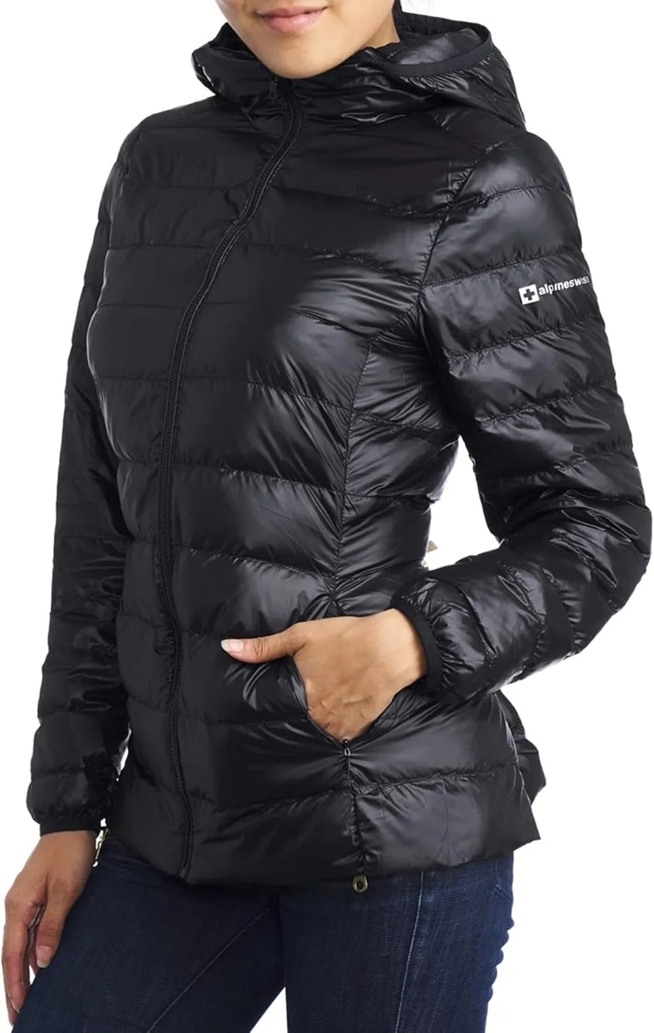 Alpine Swiss Eva Womens Down Alternative Puffer Jacket Hooded Light Packable Coat