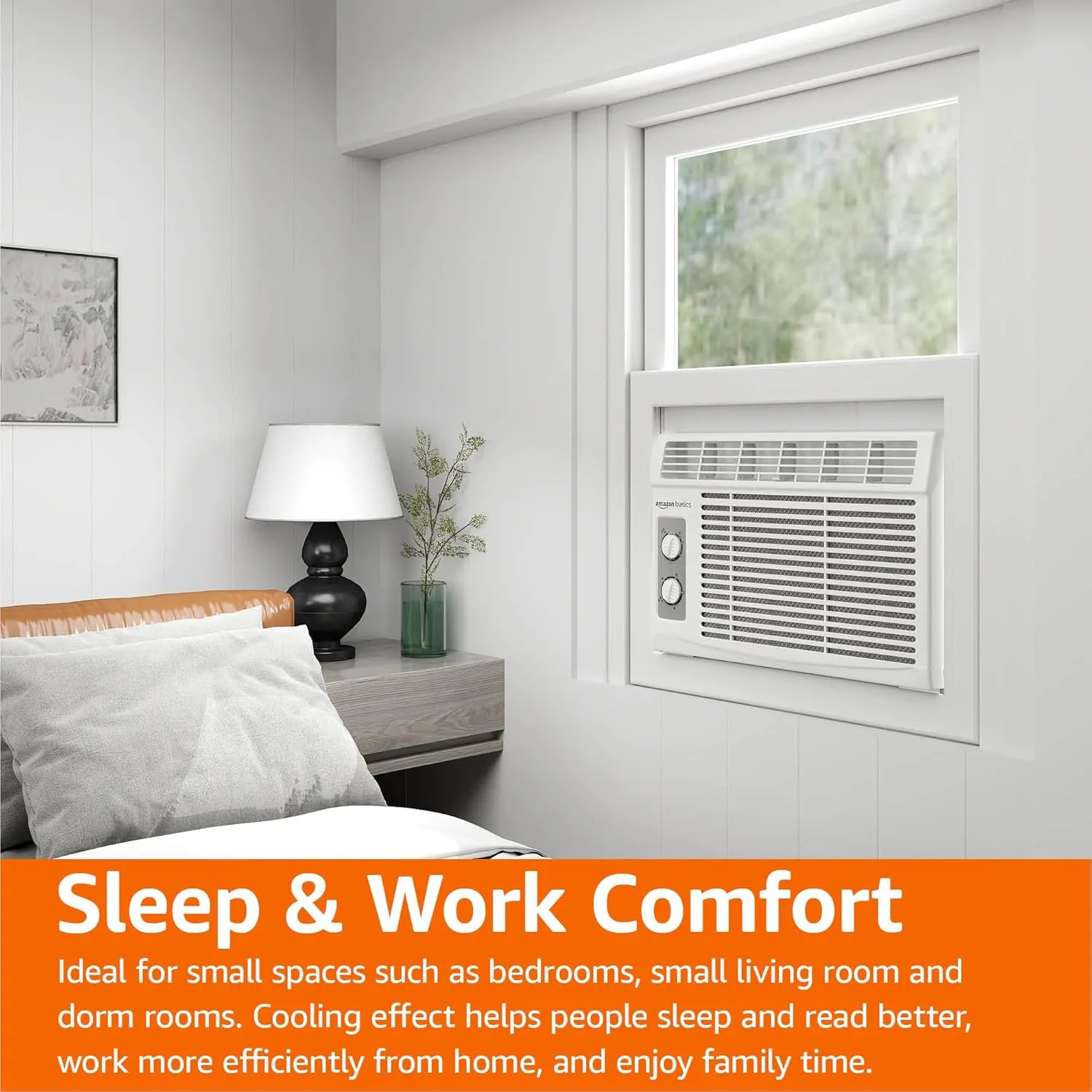Amazon Basics 5000 BTU Small Window Air Conditioner, Up to 150 Sqf, Window AC Units with Cool and Fan Functions, Washable Filter, Adjustable Window Fit, Intuitive Mechanical Controls, White
