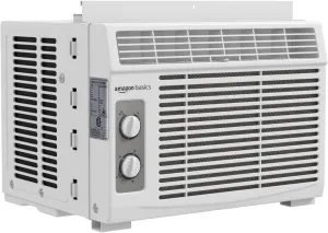 Amazon Basics 5000 BTU Small Window Air Conditioner, Up to 150 Sqf, Window AC Units with Cool and Fan Functions, Washable Filter, Adjustable Window Fit, Intuitive Mechanical Controls, White