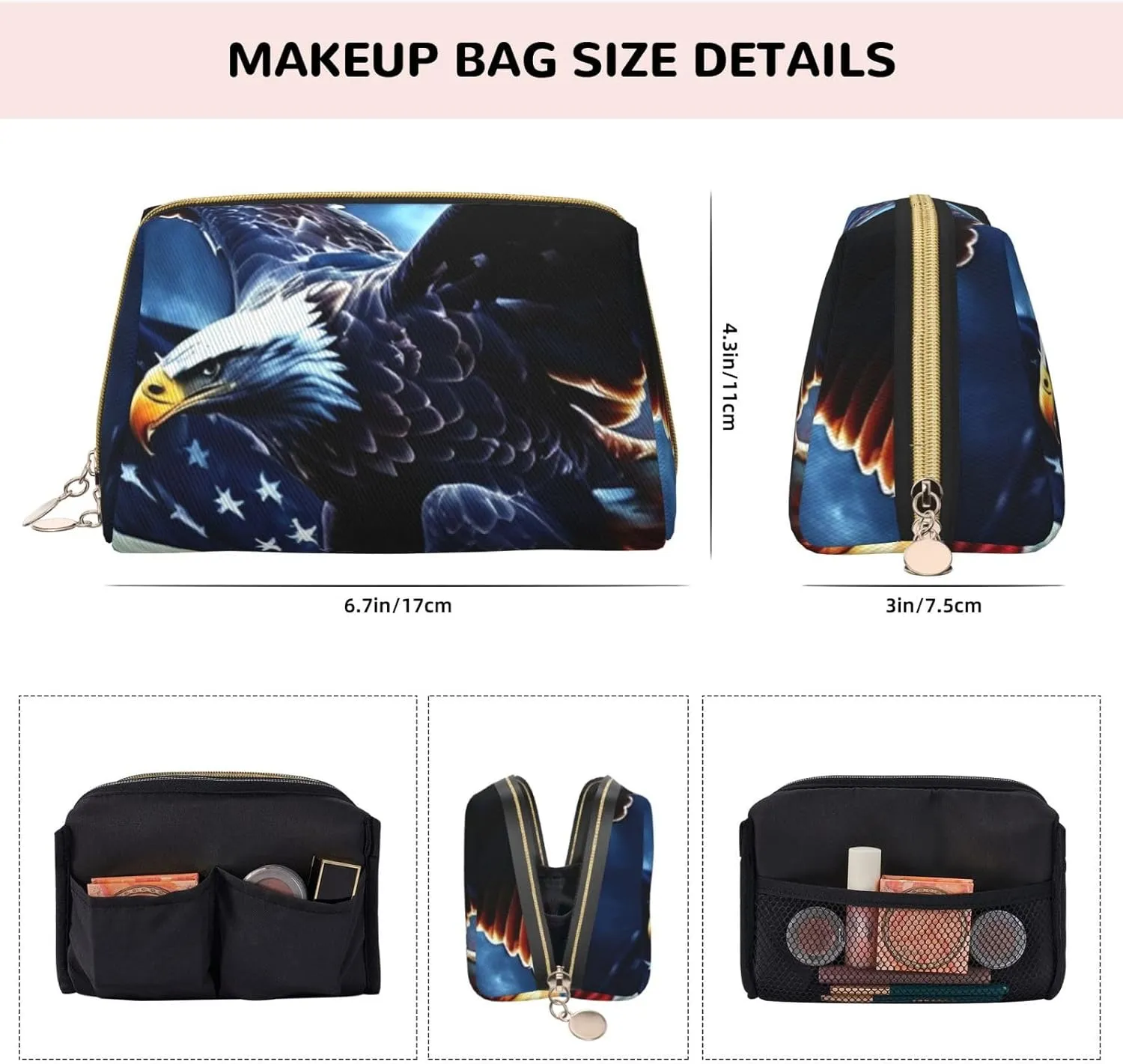 American Bald Eagle Toiletry Pouch, Travel-Friendly Makeup Organizer For Makeup Brushes, Lipsticks