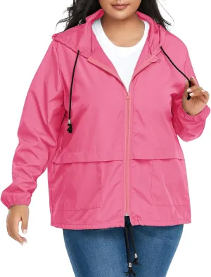 American Trends Women Plus Size Light RainCoat Jackets Packable Hooded Waterproof Windbreaker for Women