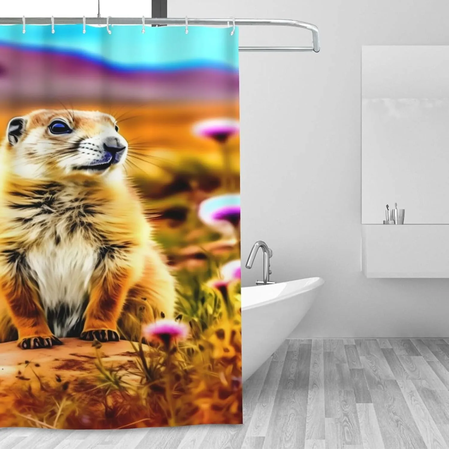 Animal Shower Curtain for Adults - Cute Prairie Dog Shower Curtains for Bathroom - Natural Scenery Animal Curtains Set with Hooks 72x72inch